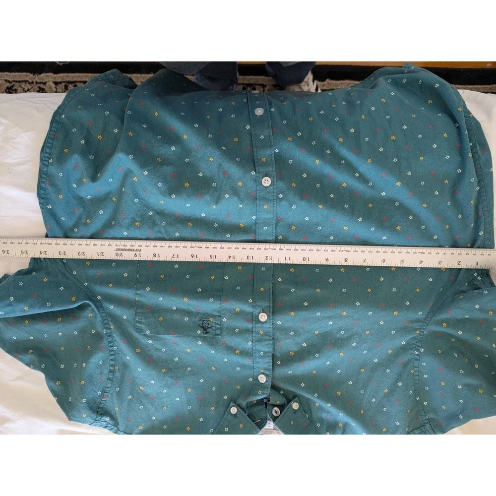 Original Penguin Shirt Mens XL Teal Floral Button Front Short Sleeve Pocket - Picture 6 of 9